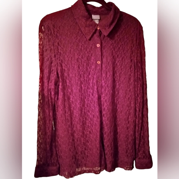 Laura Scott Lace Blouse, Burgundy, Size XL, Pre-owned - Picture 1 of 10
